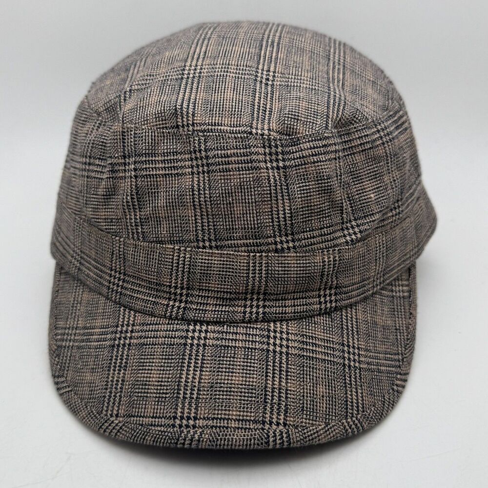 Peter Grimm Cadet Hat Cap Brown Plaid Cotton Military Style Adjustable